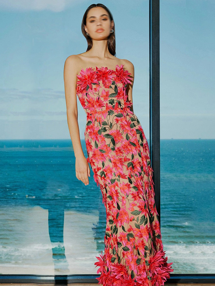 Helena 3D Floral Embroidered Maxi Dress