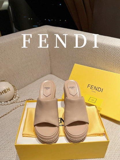 FENDI BAGUETTE WEDGE PLATFORM  85MM IN ALMOND BEIGE CALFSKIN