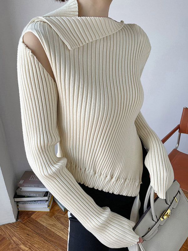 Original Stylish Solid Color Off-The-Shoulder Long Sleeves Sweater Top