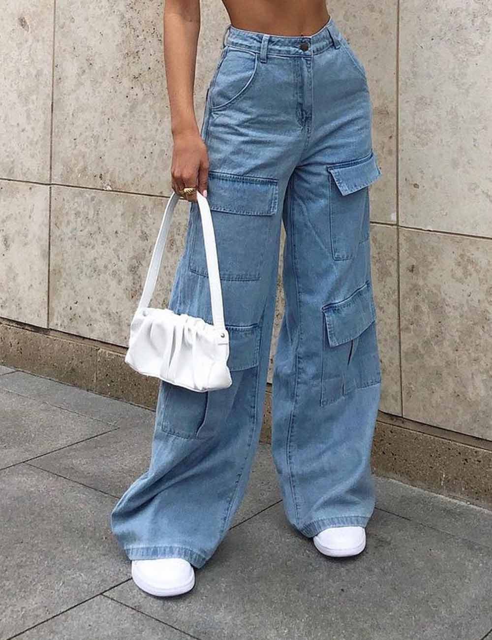 Casual Cargo pockets Loose Denim Pants