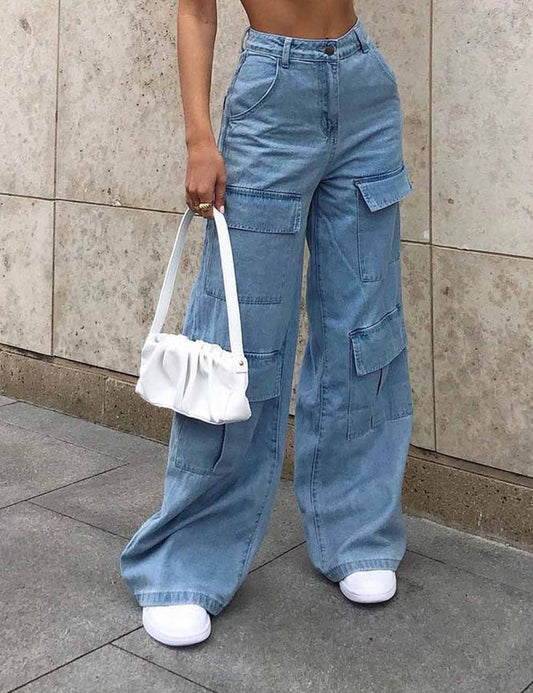 Casual Cargo pockets Loose Denim Pants