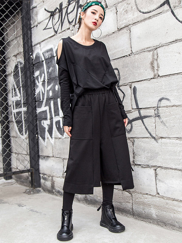 Casual Loose Asymmetric High Waisted Straight Leg Pants