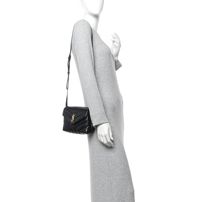 Calfskin Y Quilted Monogram Toy Loulou Crossbody Bag Black