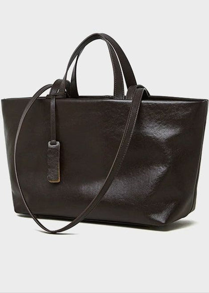 Structured Leather Tote with Crossbody Strap