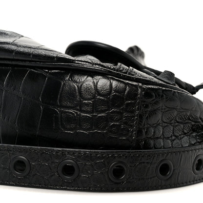 Extra Supple Calfskin Crocodile Embossed Monochrome Le Cagole Shoulder Bag XS Black