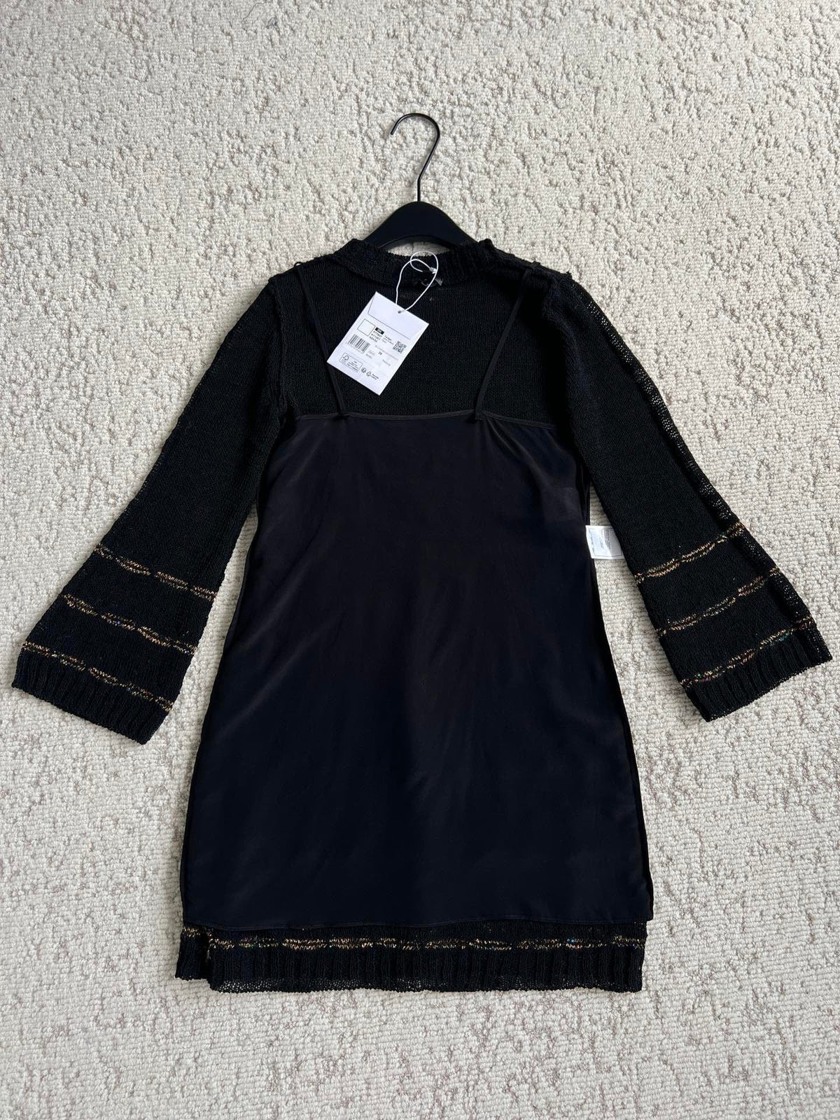 CC Butterfly-Trimmed Bell Sleeve Dress Black Wool 346483