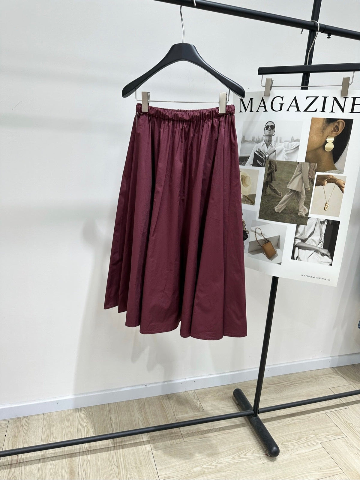 Miu Long Skirt Burgundy Windproof Fabric 349732