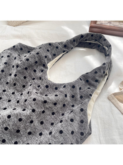Cosbai - Polka Dots Velvet Canvas Shoulder Bag