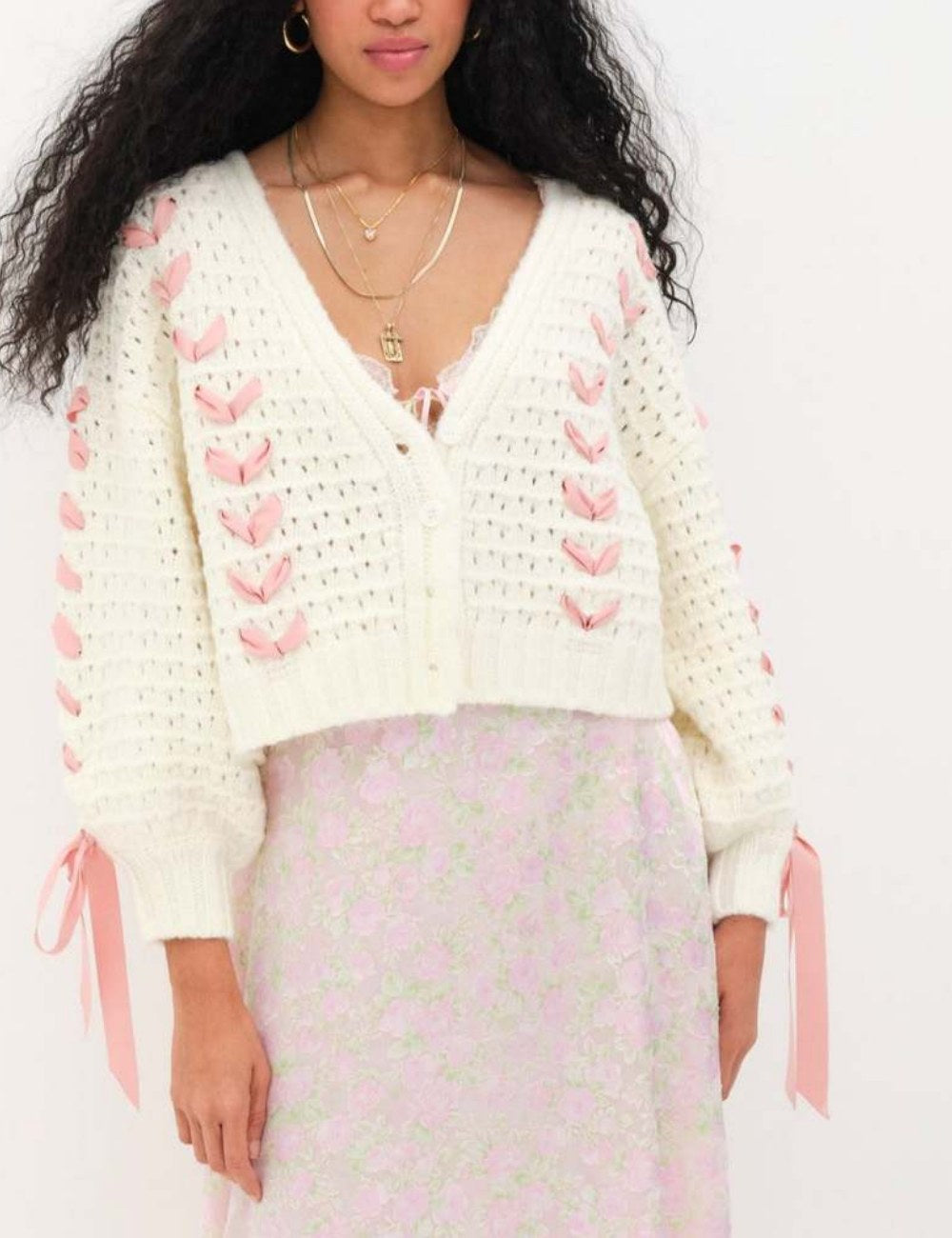 V-Neck String Tie Hollow Out Loose Cardigan