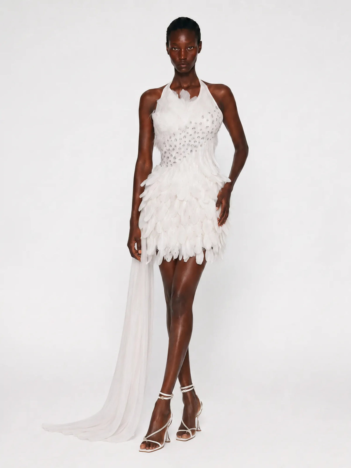 Camilla Rhinestone-Embellished Sleeveless Feather Mini Dress