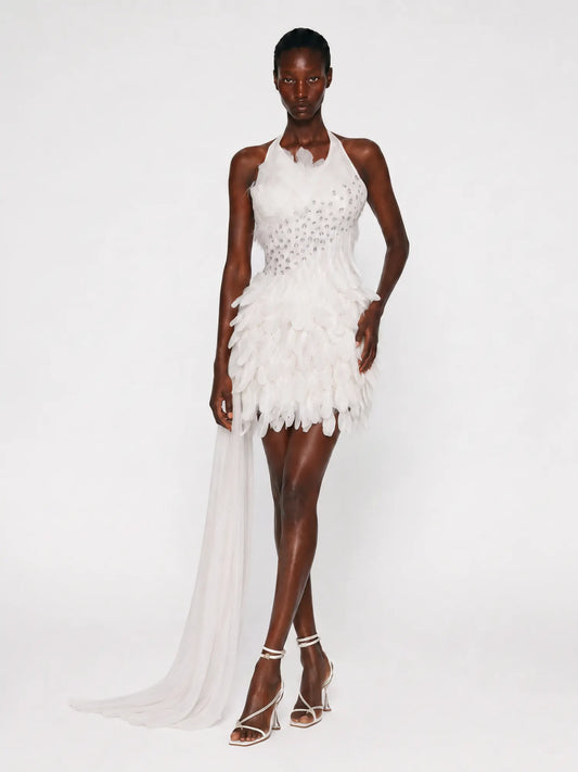 Camilla Rhinestone-Embellished Sleeveless Feather Mini Dress