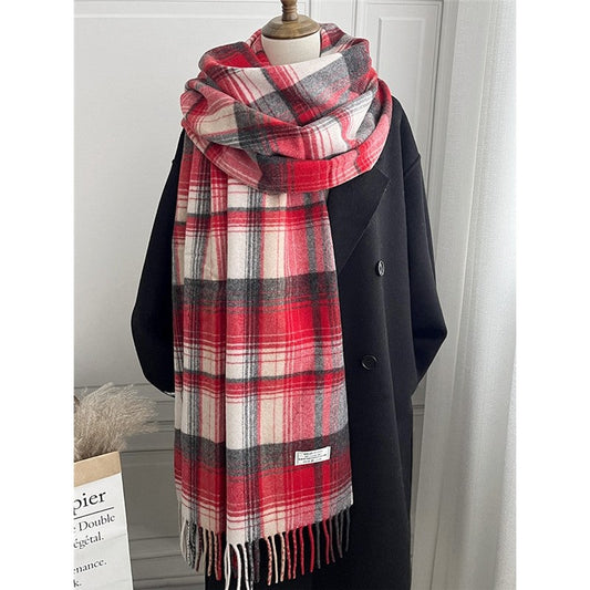 Fringed Plaid Shawl Scarf