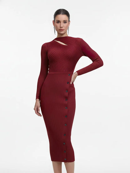 Esperanza Long Sleeve Cutout Knit Maxi Dress