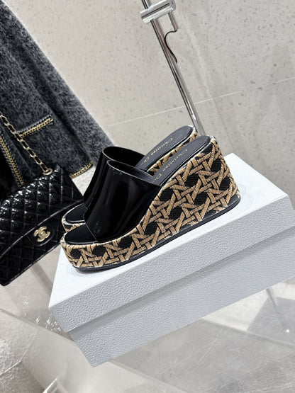 CD Attitude Wedge Sandals Black in Calfskin 598185