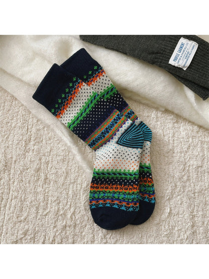 Rufia - Retro Checkered Knit Crew Socks for Winter