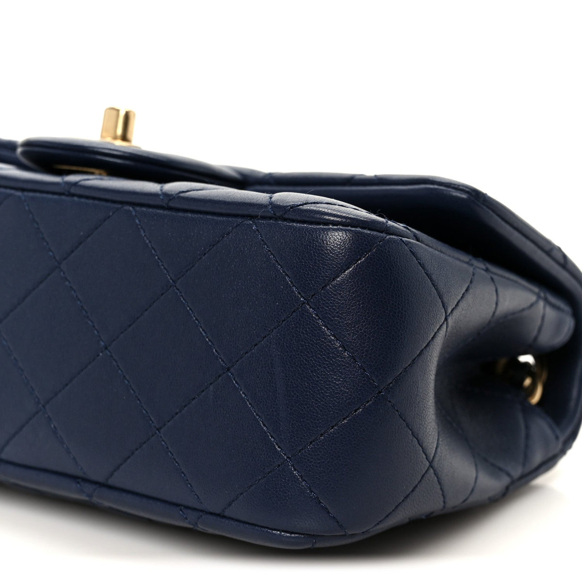 Lambskin Quilted Mini Pearl Crush Rectangular Flap Navy Blue