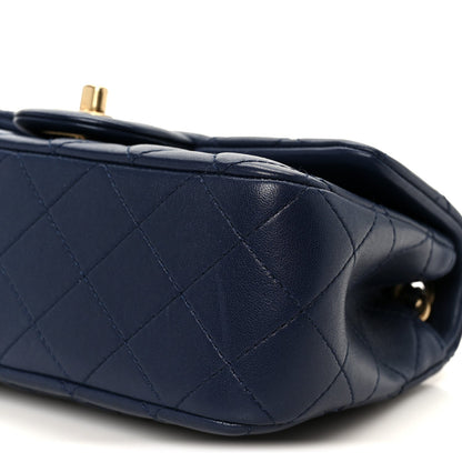 Lambskin Quilted Mini Pearl Crush Rectangular Flap Navy Blue