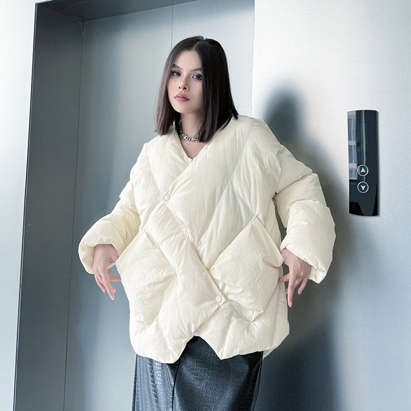 Asymmetrical V-Neck Cotton Jacket