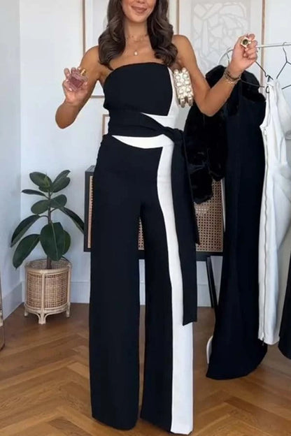 Social Hour Colourblock Tailored Bandeau Tie-up Waist Wide Leg Jumpsuit