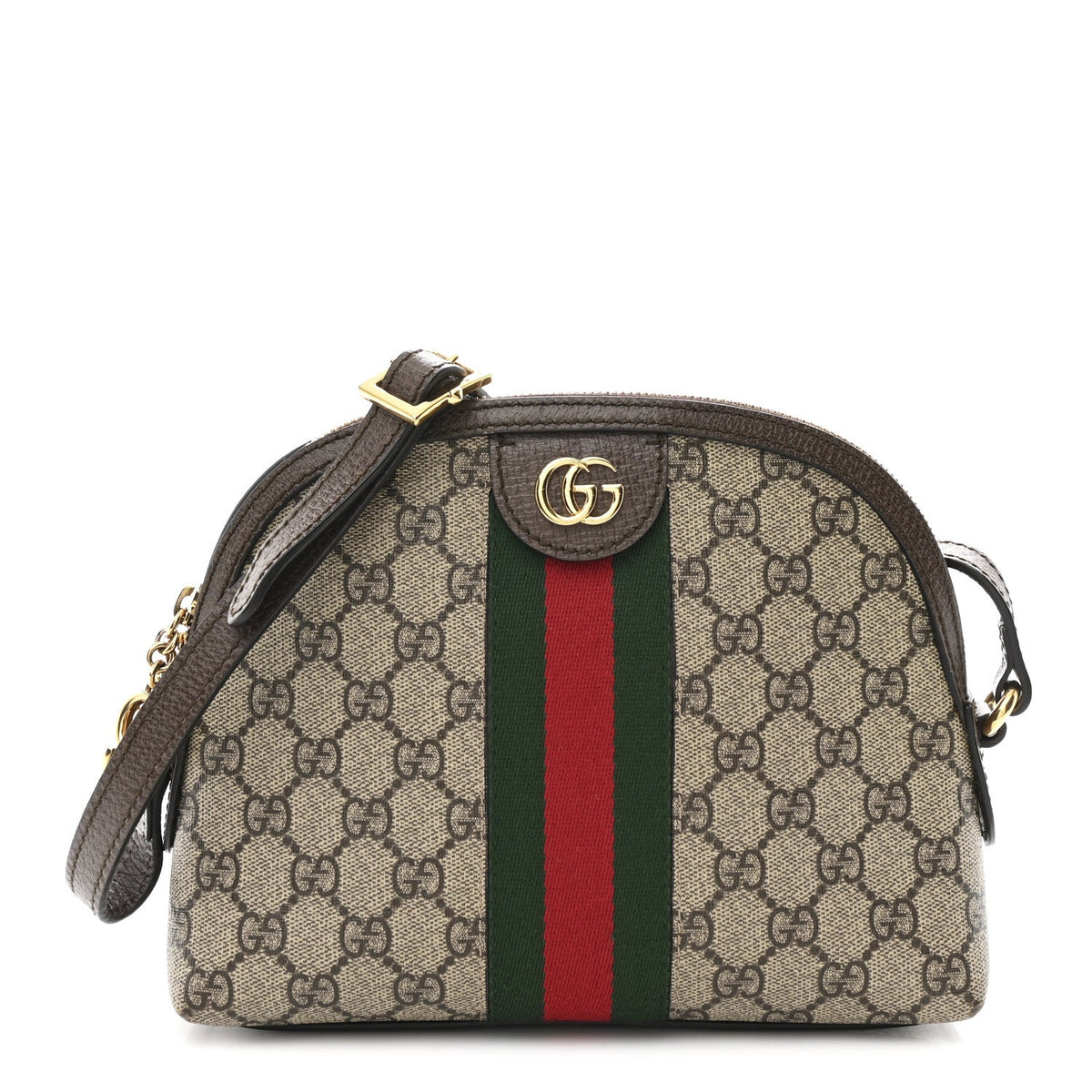 GG Supreme Monogram Textured Dollar Calfskin Web Small Ophidia Dome Shoulder Bag Beige Ebony New Acero