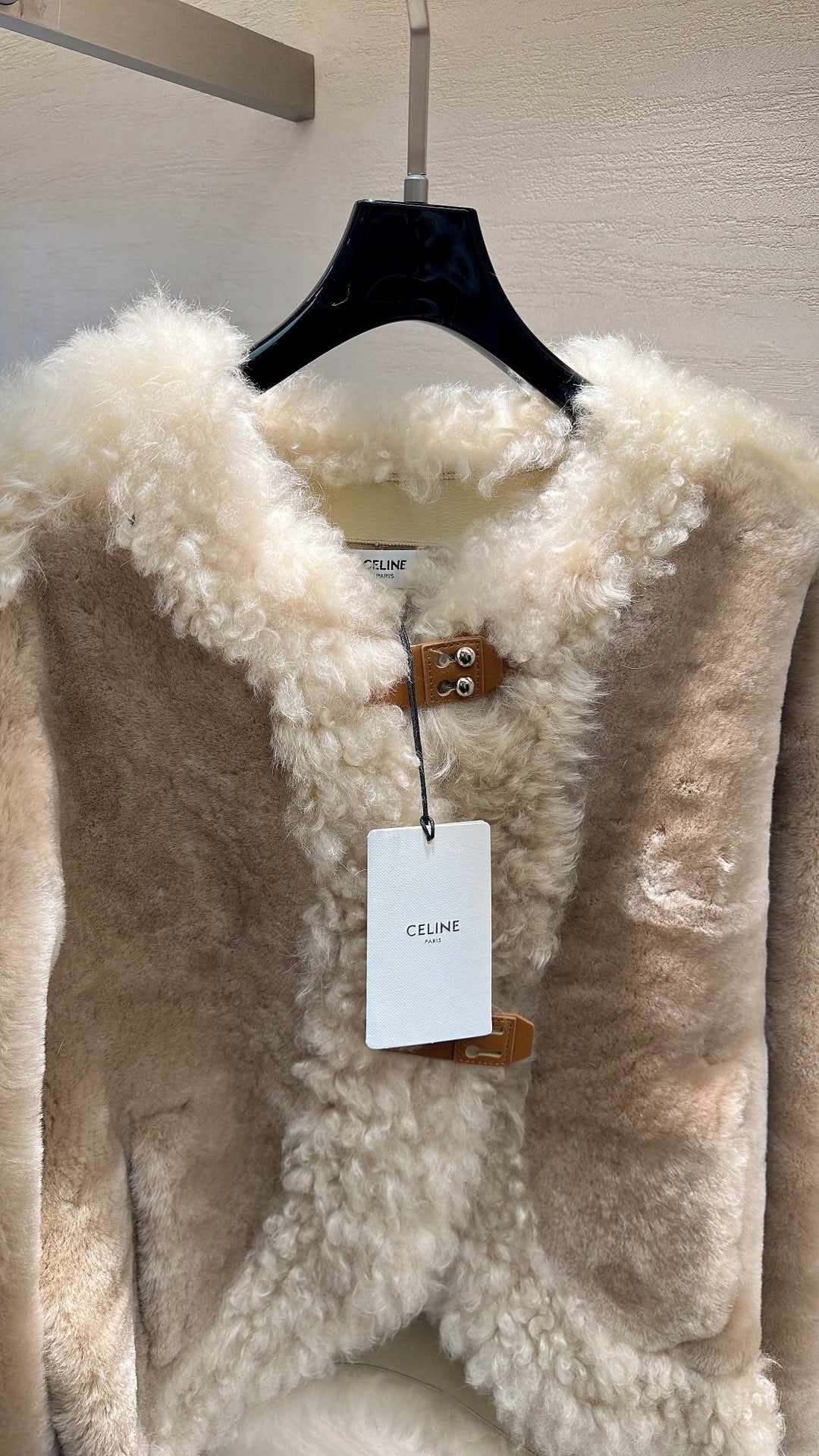 CELINE Shearling Brown Coat with Wool Trim 333327