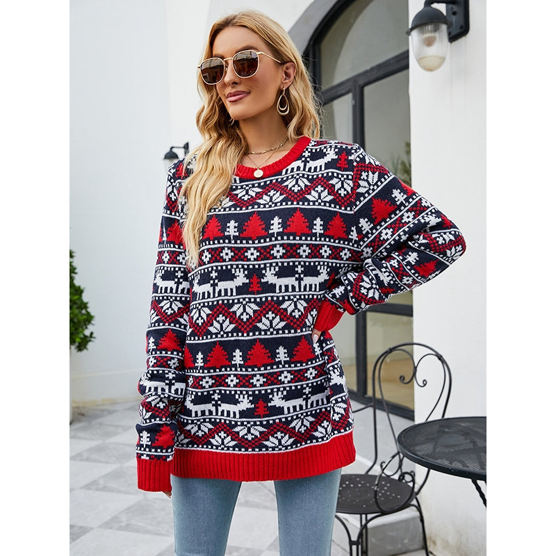 Christmas Loose Long Sleeves Printed Sweater Tops
