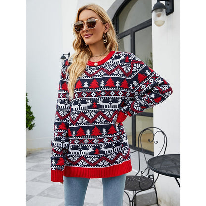 Christmas Loose Long Sleeves Printed Sweater Tops