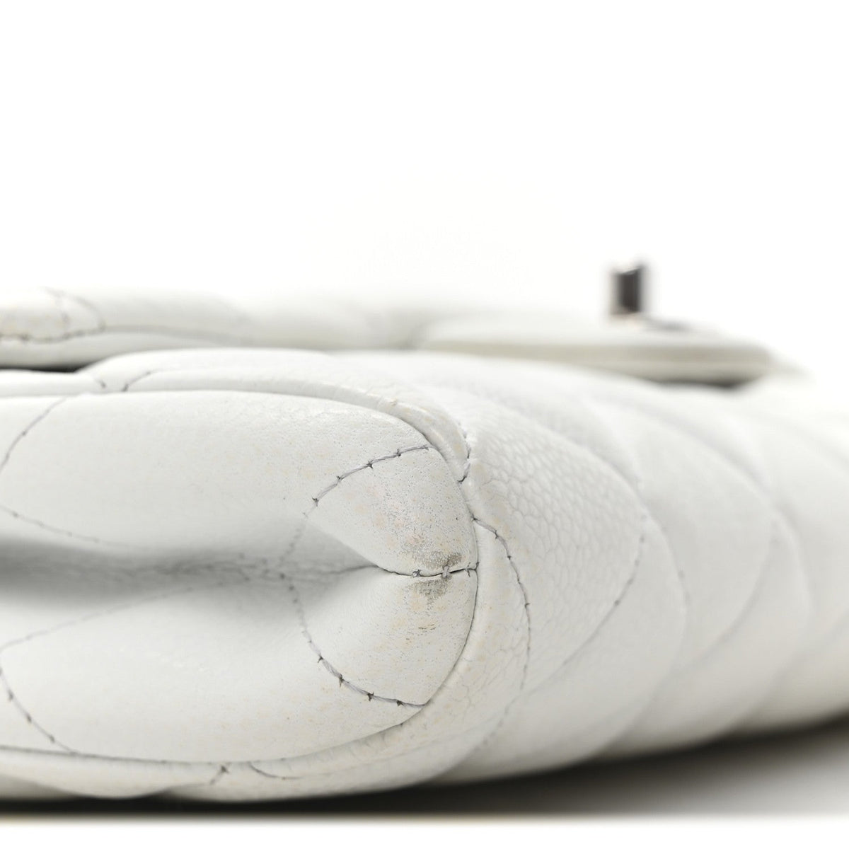 Caviar Quilted Clutch With Chain Flap White
