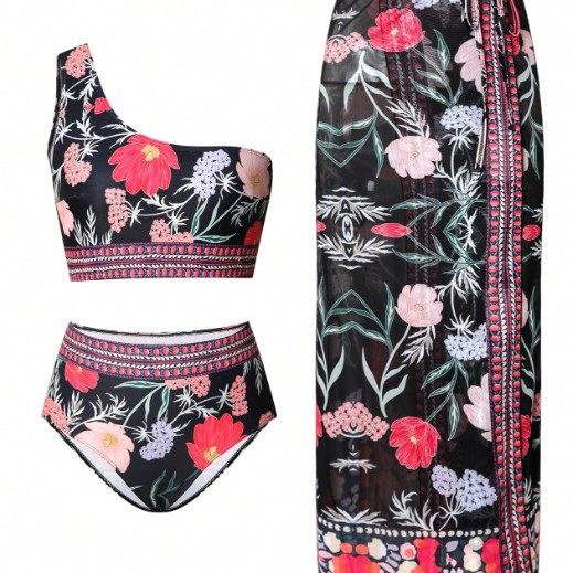 Women's One-Shoulder High-Waist Bikini Set Swimwear