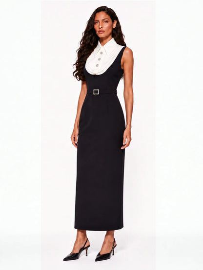 Anika Color-Block Collared Midi Dress