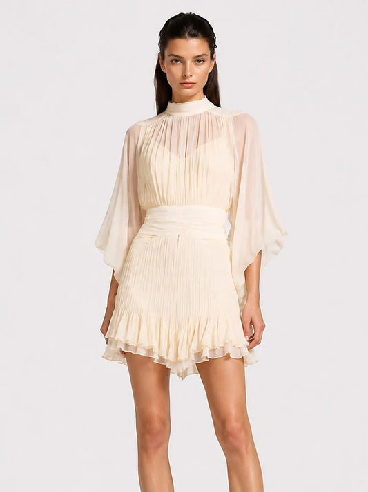 Carmen Ruched Sheer Mesh Mini Dress