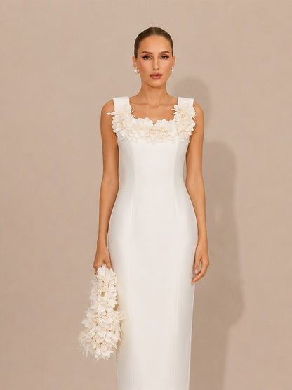 Rowena Elegant 3D Floral Sleeveless Midi Dress