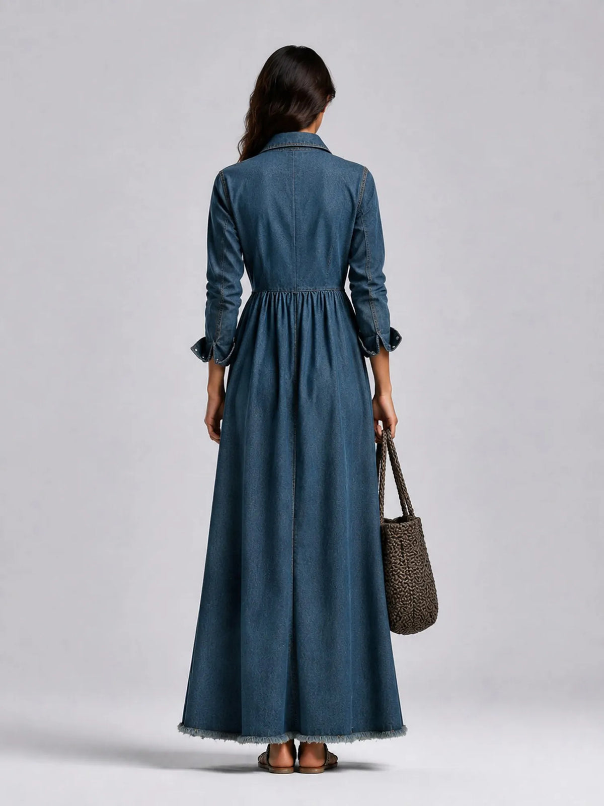 Aubrey Retro-style Long-sleeved Denim Maxi Dress