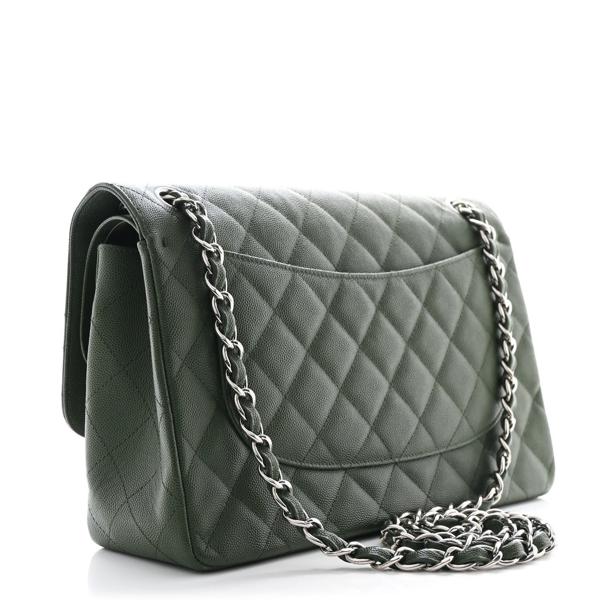 Caviar Quilted Jumbo Double Flap Green