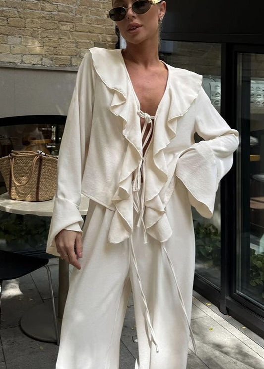 Ruffle Two Piece Polyester Lounge Set