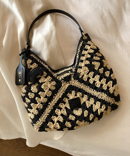 2025 New Color Blocking Woven Shoulder Bag