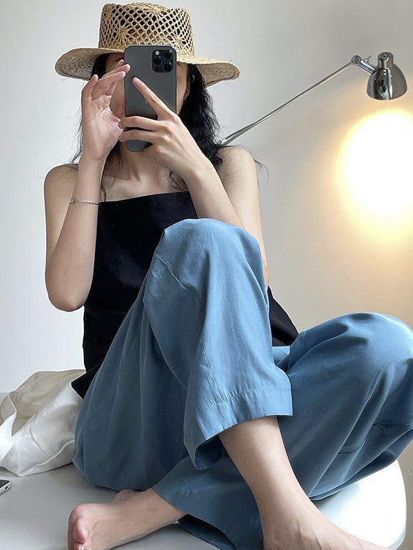 Casual Lightweight Loose High-Waisted Solid Color Wide Leg Pants