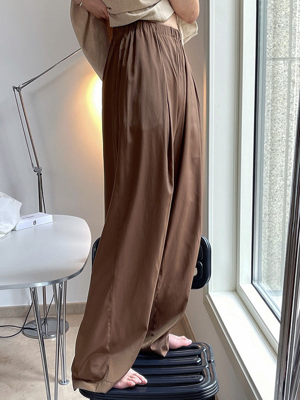 Casual Lightweight Loose High-Waisted Solid Color Wide Leg Pants