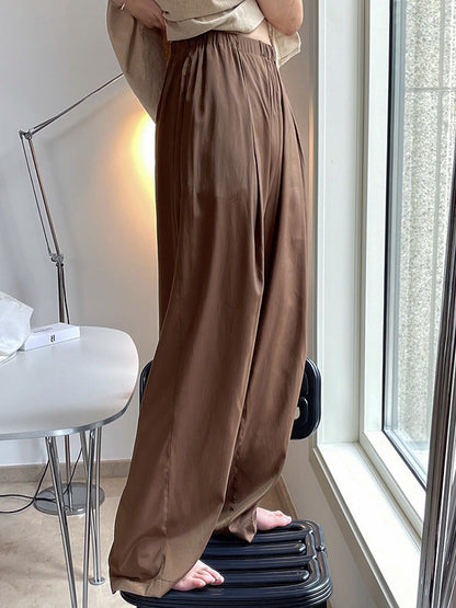 Casual Lightweight Loose High-Waisted Solid Color Wide Leg Pants