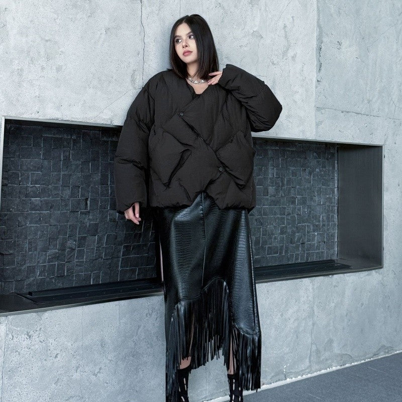 Asymmetrical V-Neck Cotton Jacket