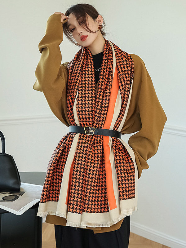 Urban Vintage Imitated Cashmere Houndstooth Shawl Scarf