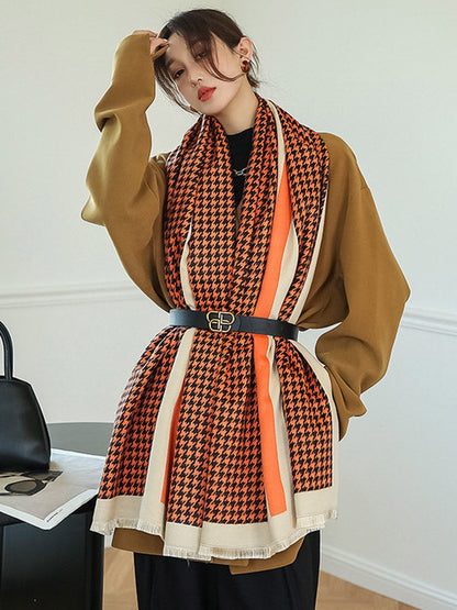 Urban Vintage Imitated Cashmere Houndstooth Shawl Scarf