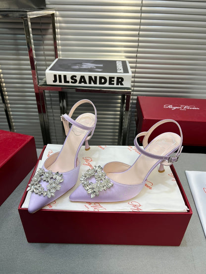 Flower Strass Buckle Slingback Pump 90 Violet Satin
