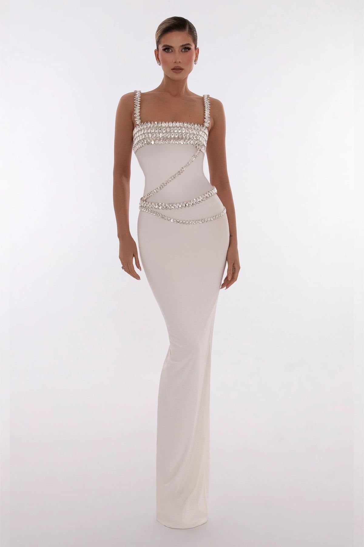 Alma Strappy Rhinestone Mermaid Maxi Dress