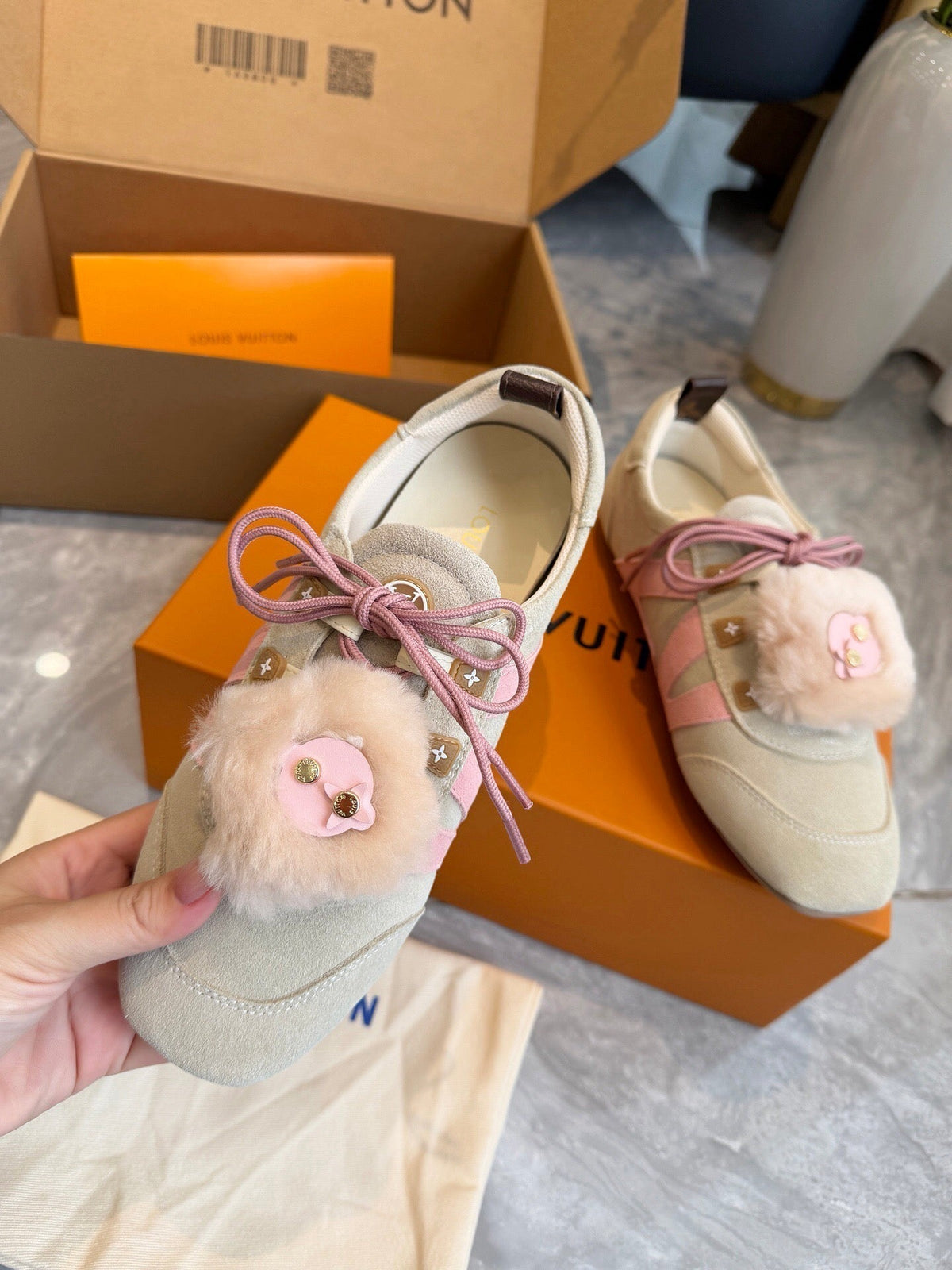 LV Sneakerina Light Khaki Pink Suede Fur 579934