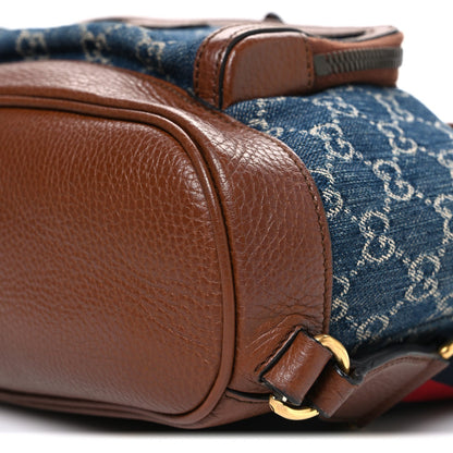 New Denim GG Monogram Retro Interlocking G Buckle Backpack Blue Tea Cuir
