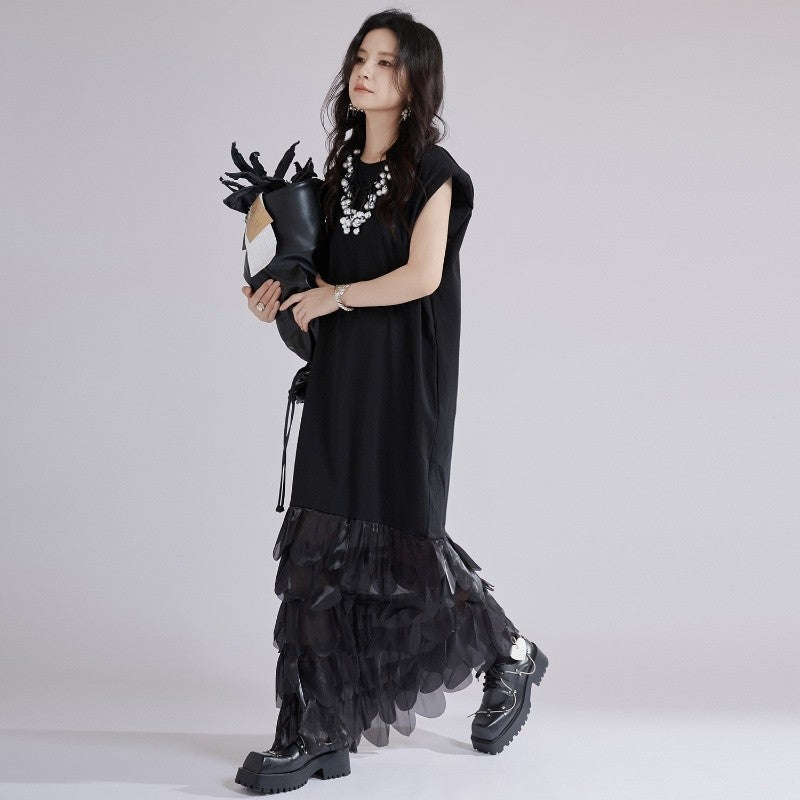 Feather Trim Midi Dress