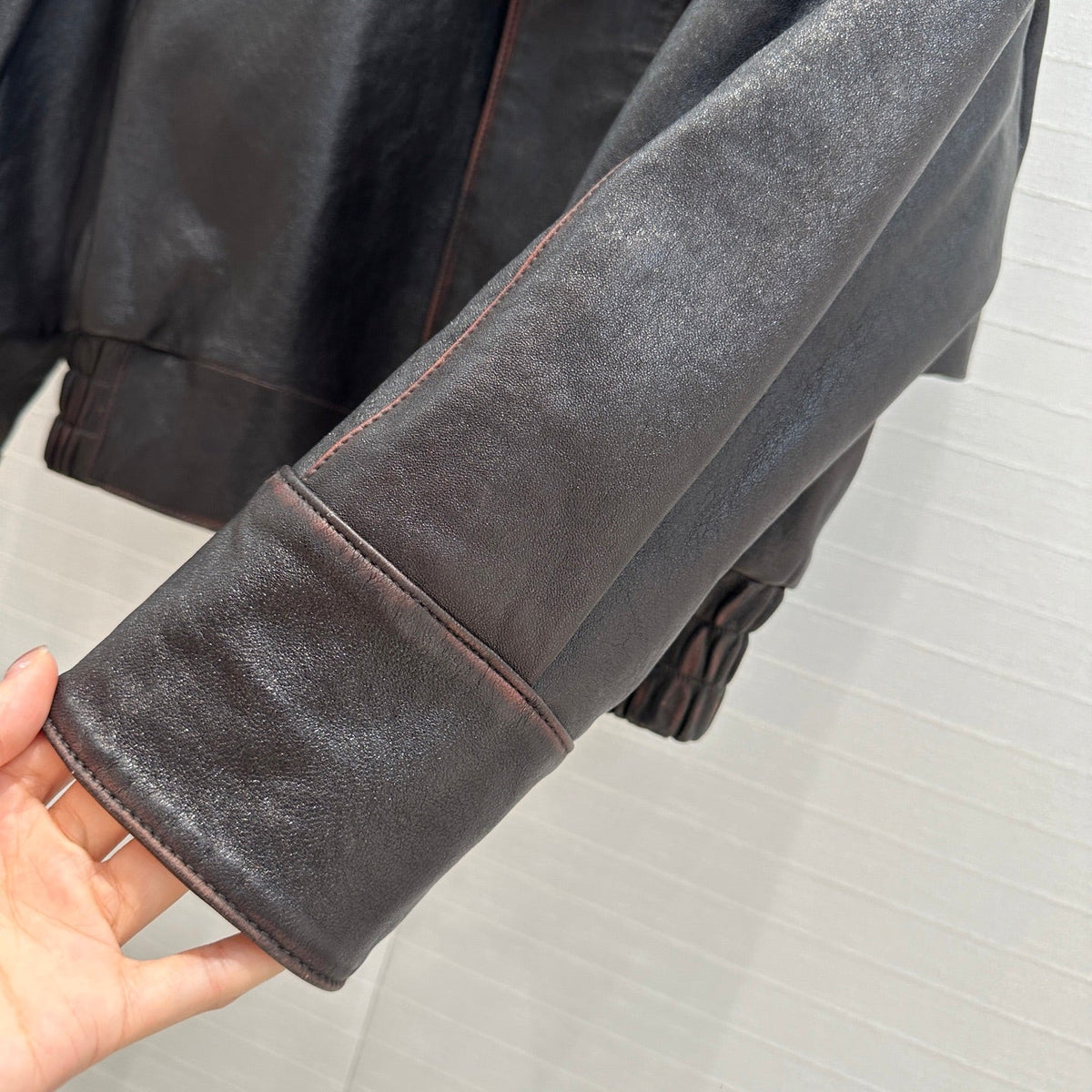 YSL Right-angle Shoulder Silhouette Jacket Black Brown Lambskin