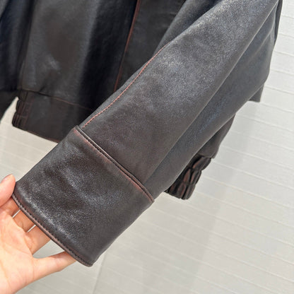 YSL Right-angle Shoulder Silhouette Jacket Black Brown Lambskin