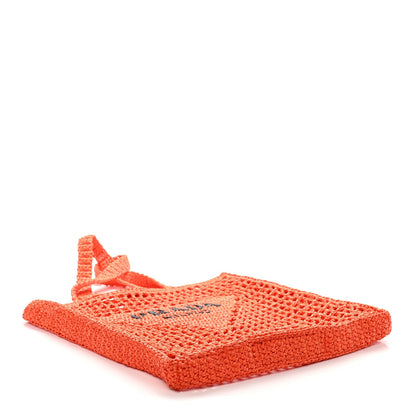 Yarn Raffia Effect Crochet Logo Embroidered Tote Bag Arancio